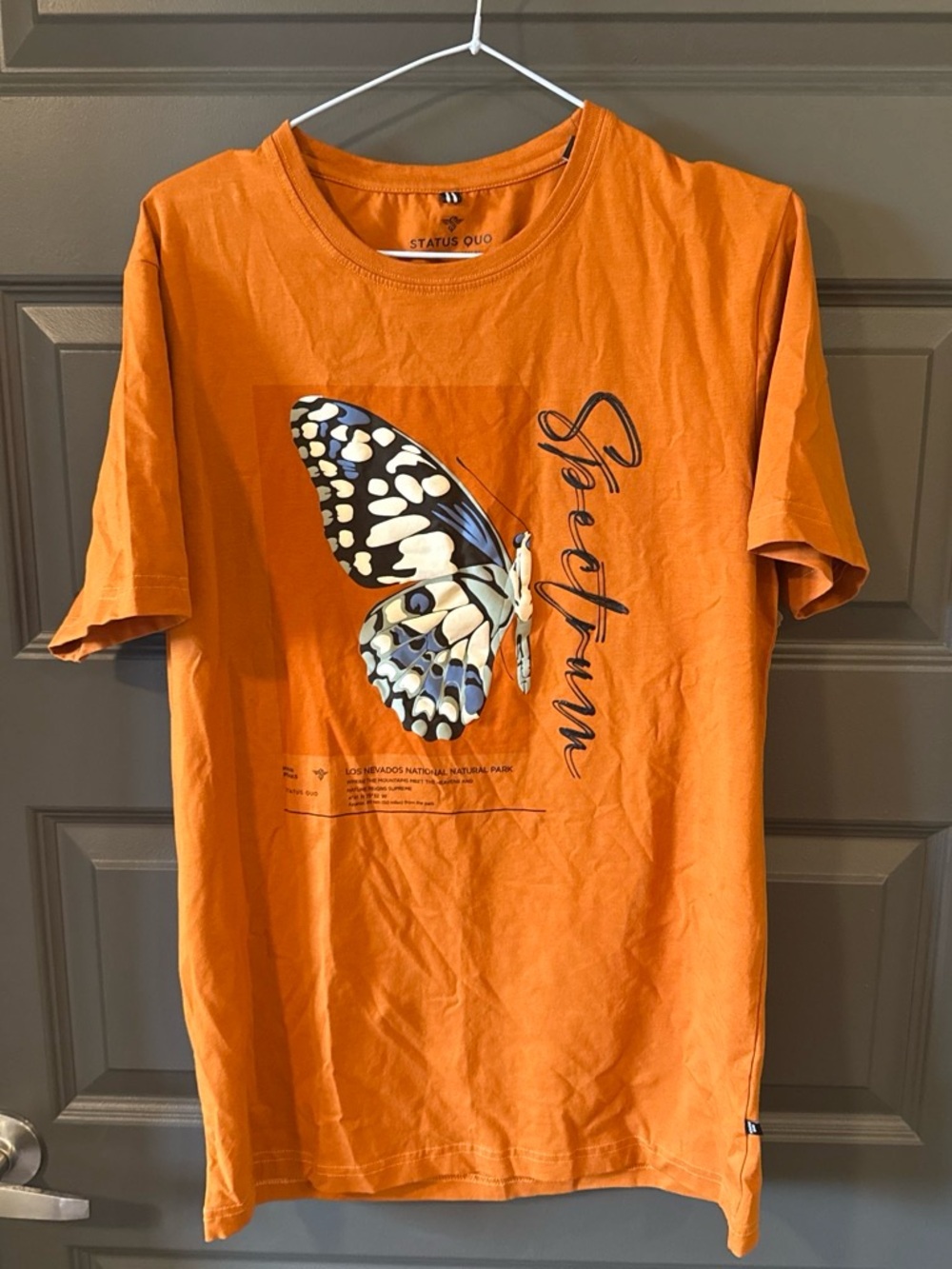 Status Quo "Spectrum" Butterfly Graphic T-Shirt - Mustard Orange - Size Large